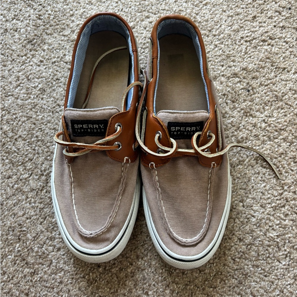 Sperry Two-Tone Brown Canvas & Tan Leather Boat Shoes